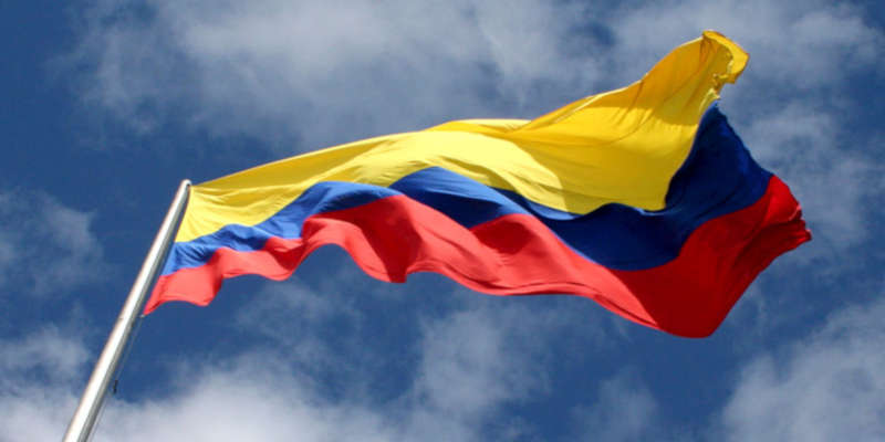 Colombia's national flag in the wind.