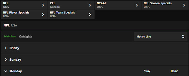 Betway NFL Sportsbook Screenshot